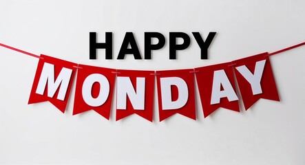 Fototapeta premium happy Monday text lettering on red banner in plain white background