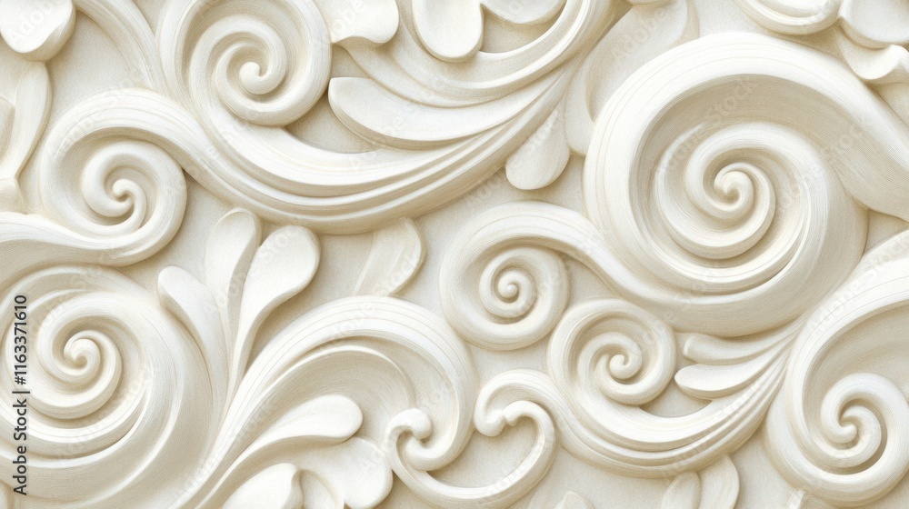 Poster a seamless design with intricate cream swirls and soft geometric accents, creating an elegant and mo