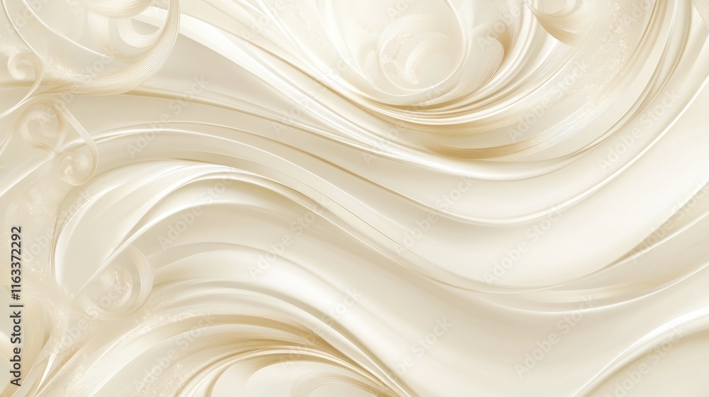 Poster a soft cream background adorned with flowing swirls and subtle metallic highlights in a seamless des