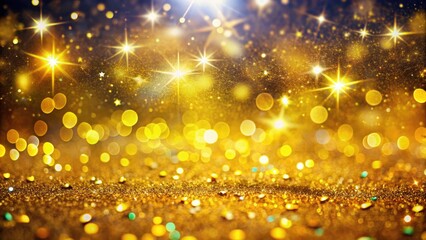Yellow Sparkling Glitter Effect with Tilt-Shift Photography for Christmas Abstract Patterns and Magic Dust Particles on Transparent Background