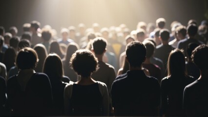 Crowd of people with one highlighted individual standing out, symbolizing the importance of individuality and standing tall amidst a sea of similarities.