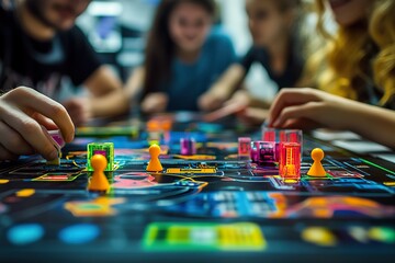 Friends playing a colorful board game together