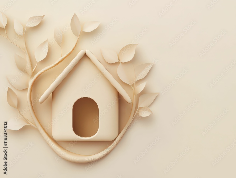 Aufkleber 3d abstract treehouse icon nestled in branches nature-inspired design minimalist aesthetic soft colo