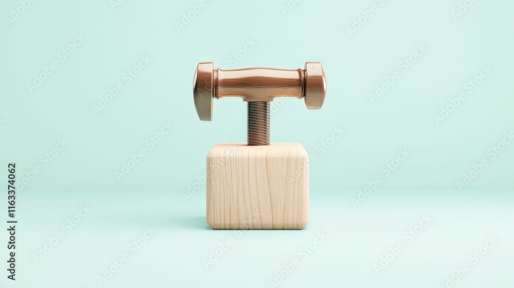 Aufkleber 3d clamp icon gripping wooden block minimalist design studio setting close-up view for modern aesthe
