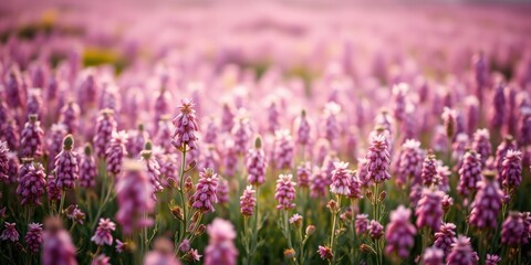 Obraz premium A field of delicate pink wildflowers bathed in soft sunlight, creating a serene and idyllic natural scene