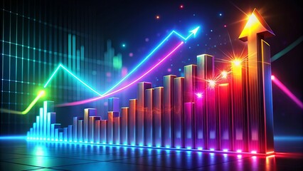 Fototapeta premium 3D Bar Graph Showing Exponential Growth with Up Arrow - Long Exposure Stock Photo