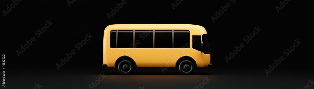 Poster 3d rendered geometric design of a school bus studio environment digital smooth surfaces side view pe