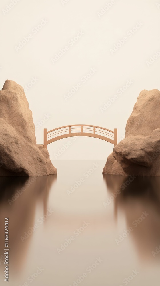 Poster 3d bridge connecting two cliffs symbolizing unity serene landscape digital environment tranquil viewpoint