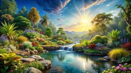 100 Natural Elements: Abundant Nature Scene with Copy Space