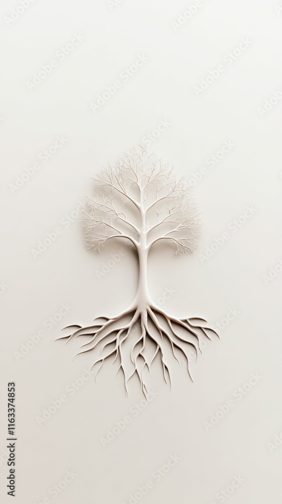 Poster 3d tree icon with roots and branches connecting minimalist design studio environment artistic viewpo