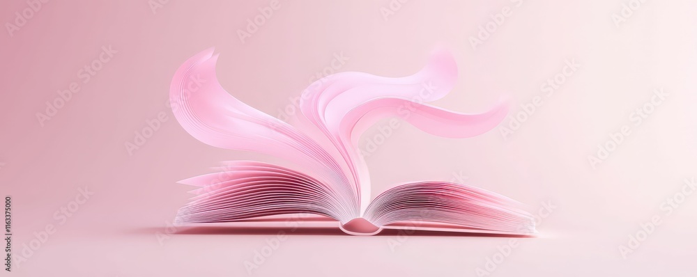 Poster 3d abstract book icon with flowing pages minimalist design digital soft color palette artistic persp
