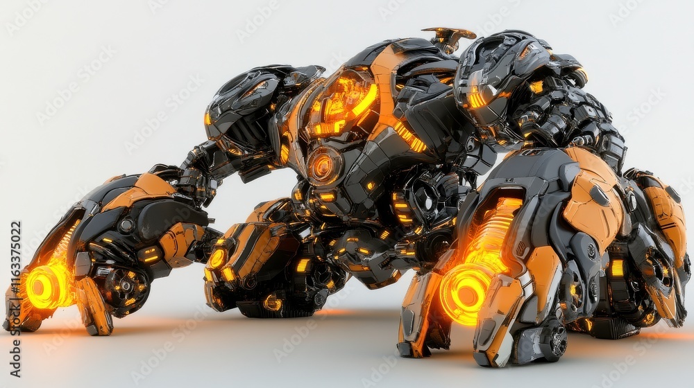 Poster high-tech creature with glowing elements in soft light