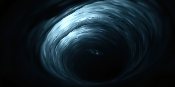 Abstract swirling vortex of dark blue water, descending into a deep abyss