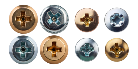 Metallic Screws on Transparent Background
