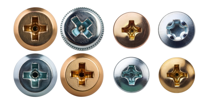 Metallic Screws on Transparent Background
