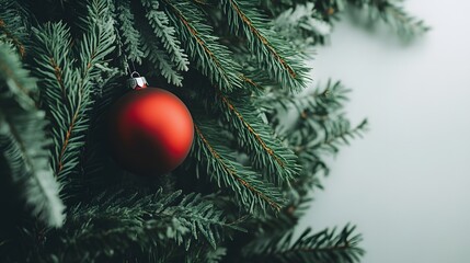 Red Ornament Hanging From A Christmas Tree Branch