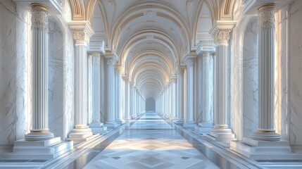 Grand Classical Colonnade: A Majestic Hallway of Marble and Light