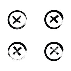 Black cross ink. Delete, vote sign symbol. Graphic design element set on white background