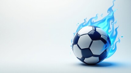 Obraz premium A soccer ball engulfed in vibrant blue flames, a symbol of intense competition and fiery passion for the game.