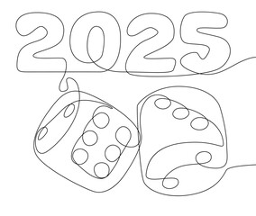 One continuous line of dice with number 2025. Thin Line Illustration vector concept. Contour Drawing Creative ideas.