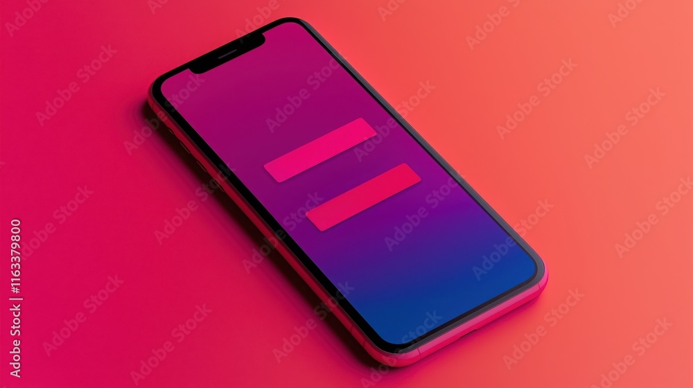 Aufkleber register for account setup confirmation. smartphone with vibrant gradient background and equal sign 