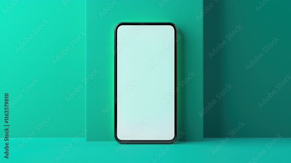 Aufkleber register for account setup confirmation. minimalist smartphone on a teal background with a blank scr