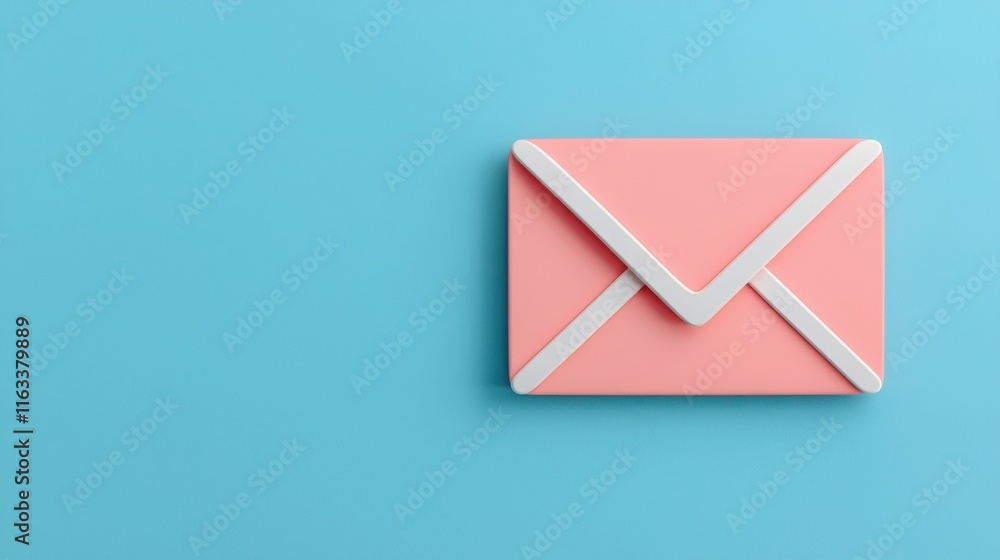 Poster register for account setup confirmation. pink envelope on a blue background for communication concep