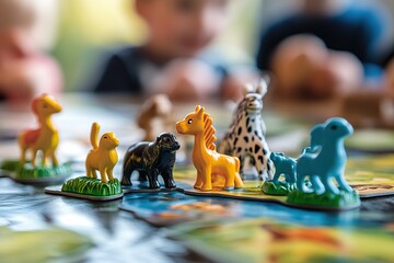 Colorful Animal Game Pieces On A Tabletop