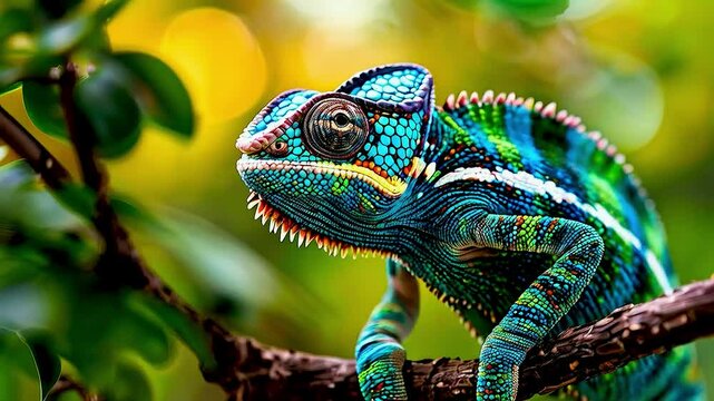 a chameleon  sitting on  a branch