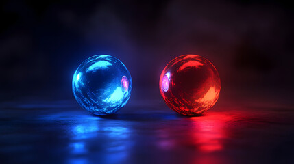 Two glowing orbs, one red and one blue, are shown in the image 4k wallpaper with copy space