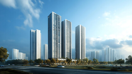 Fototapeta premium Modern Glass Office Building Exterior Facade Architecture Design PNG Office building architecture housing diagram. 