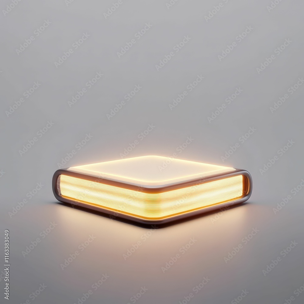 Poster 3d glowing book icon with abstract text symbolizing knowledge digital space conceptual modern design