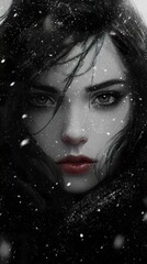 Mysterious Woman in Winter: A Digital Painting