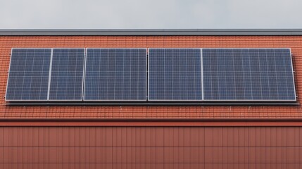 Solar Panels on Red Tiled Roof Against Cloudy Sky for Sustainable Energy and Eco-Friendly Home Solutions