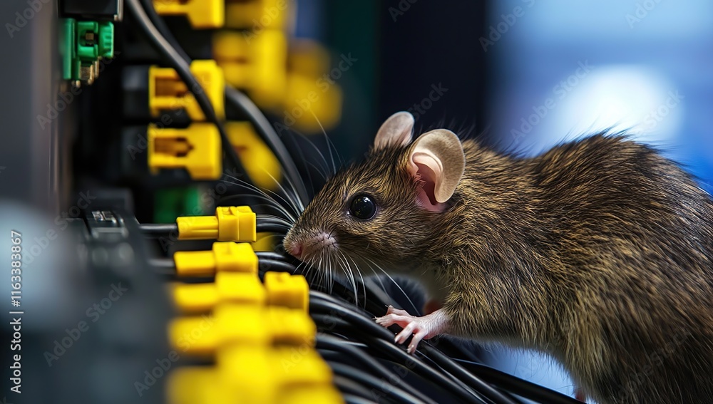 Poster a curious rat exploring computer cables