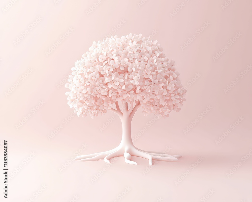 Poster 3d abstract tree icon with roots and branches minimalist design digital soft colors clean background