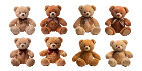 Cute Teddy Bears on Transparent Background