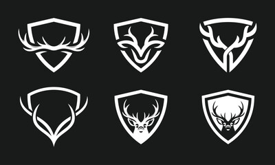 set of collection head horn bull cow buffalo logo design, shield secure graphic icon vector template