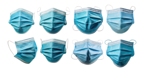 Collection of Surgical Face Masks on Transparent Background
