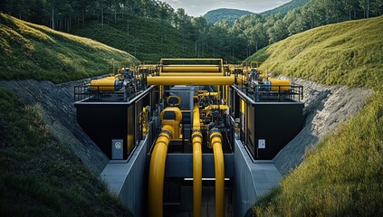Modern Gas Pipeline Infrastructure nestled in a verdant valley
