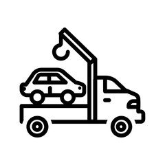 Vector black line icon for wrecker