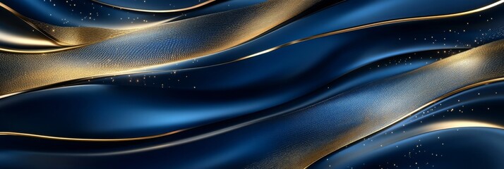 Fototapeta premium Abstract Blue and Gold Luxury Background: Elegant Waves Texture for Modern Design