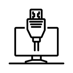 Vector black line icon for cable tv