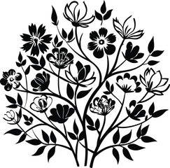 set consistent line art flowers vibrant black color silhouette vector