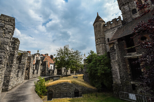 Gravensteen Castle Grounds under Cloudy Skies - Ghent, Belgium