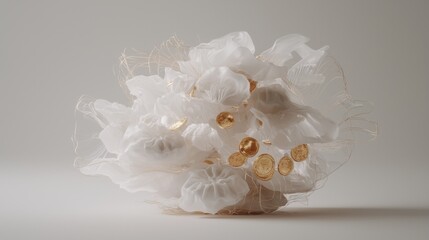 Fototapeta premium Elegant Abstract 3D Render White Clouds Gold Coins