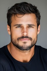 Obraz premium A man with a beard and a black shirt