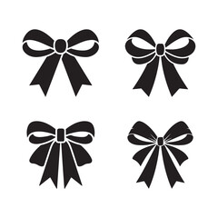 Set of decorative bow design. Bow vector silhouettes on white background