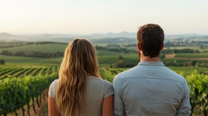 Couple Wine Tasting in Vineyard Agritourism Experience Scenic Nature Setting