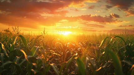 Calm cornfield at sunset, AI generated image